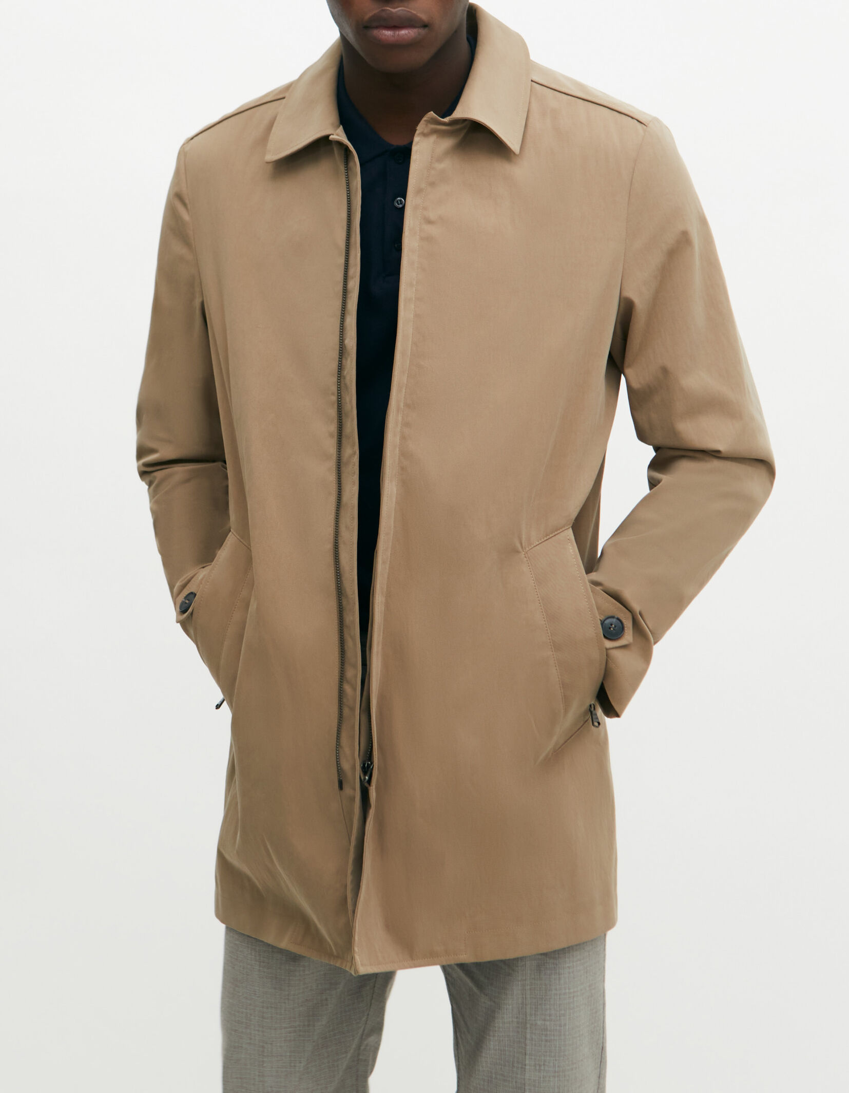 Men s beige trench coat with zipped pockets IKKS