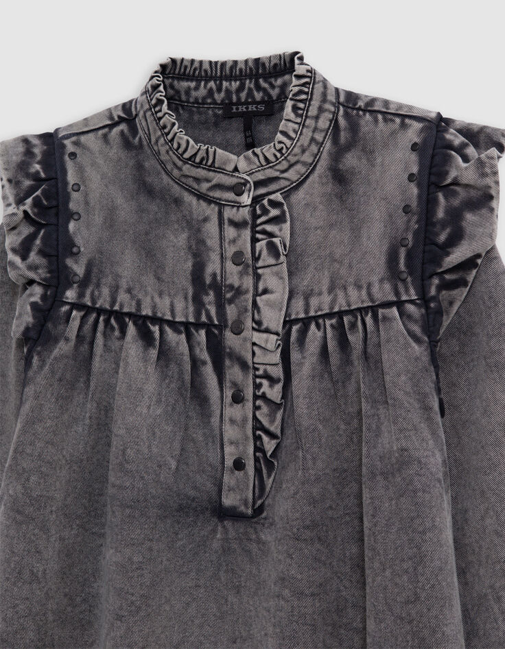 Robe noire d&eacute;lav&eacute;e volants et clous fille-3