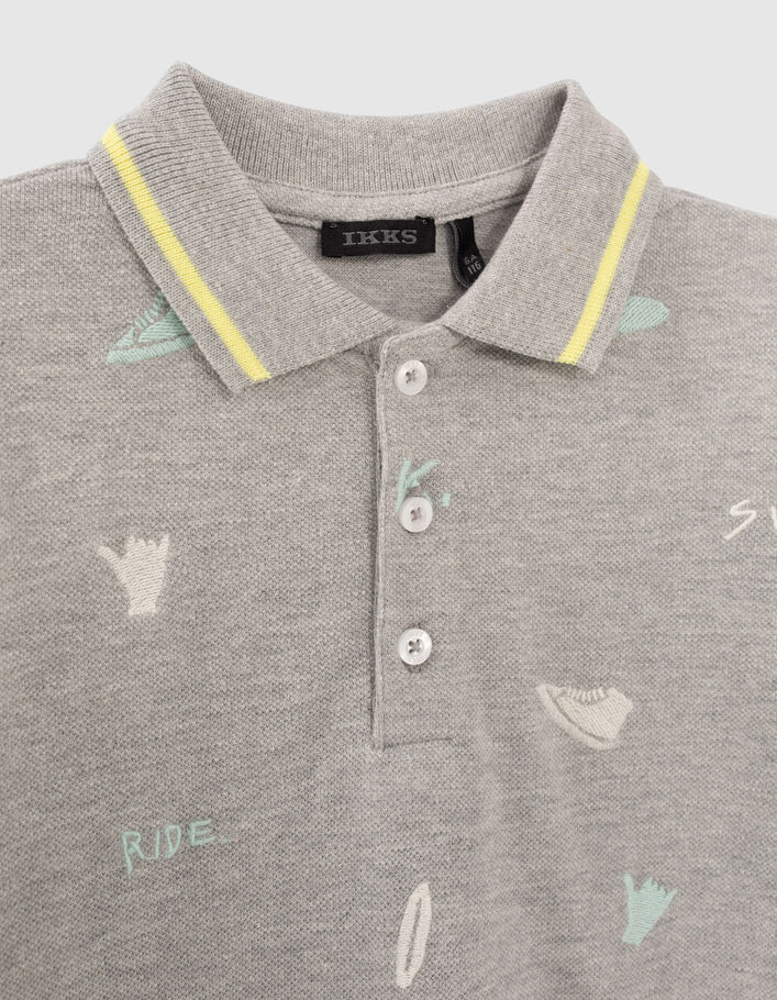 Boys’ grey marl all-over embroidery polo shirt - IKKS