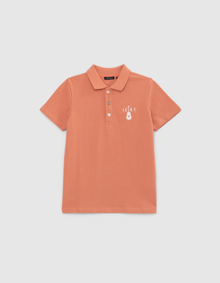 Polo terracotta coton bio brod&eacute; guitare gar&ccedil;on-1