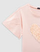 T-shirt rose coton bio coeur en relief fille-7