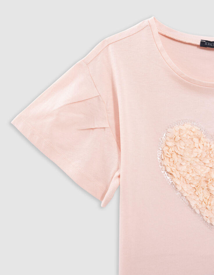 T-shirt rose coton bio coeur en relief fille-7
