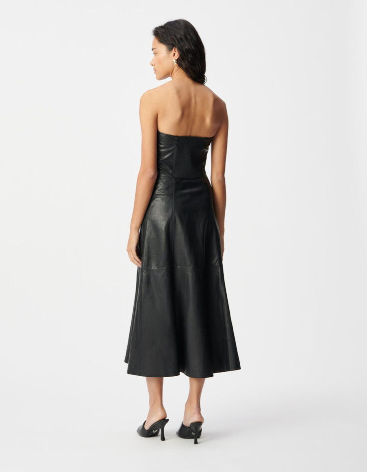 Vestido bustier cuero negro Mujer-3