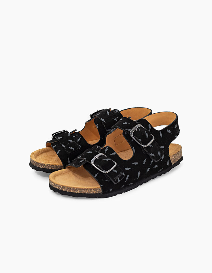 Sandales anatomiques noires en cuir velours éclairs garçon-5