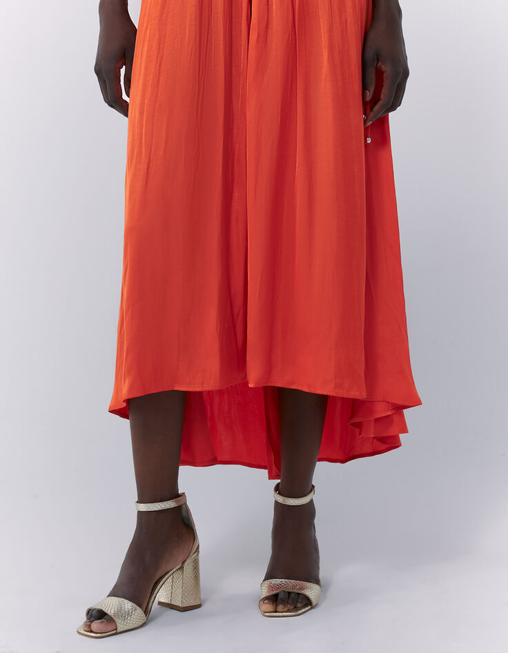 Robe longue asymétrique à dos échancré orange femme-5