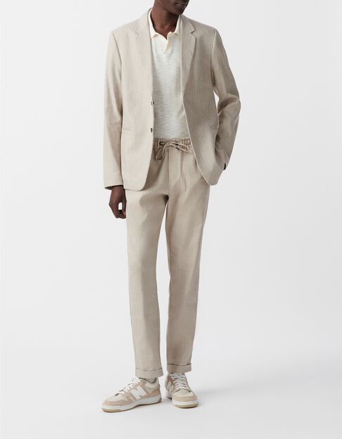 Men&rsquo;s beige linen blend suit jacket - IKKS