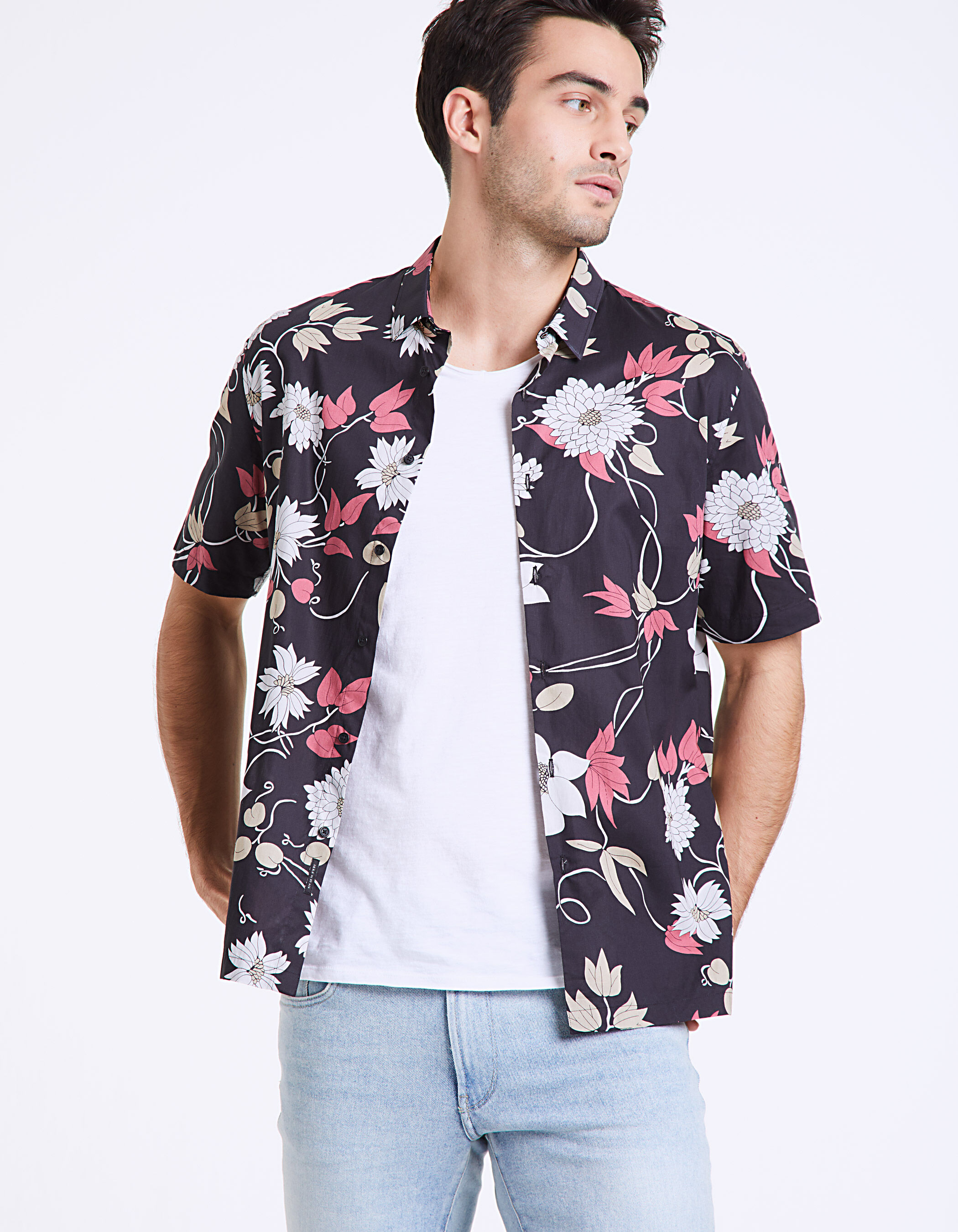 Chemise noire imprim e maxi floral Homme