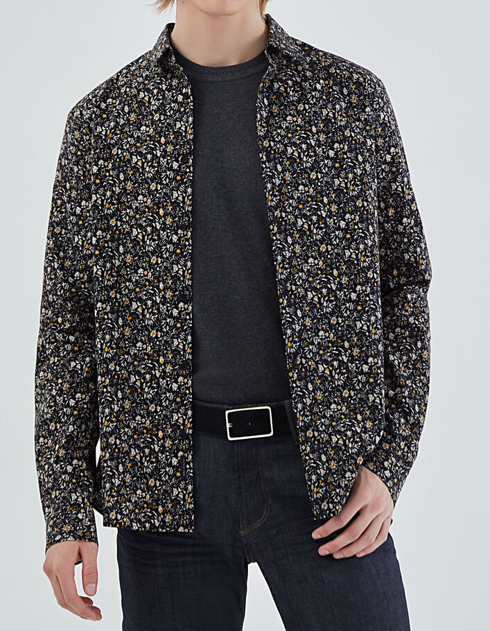 Men’s black flowery print SLIM shirt-1
