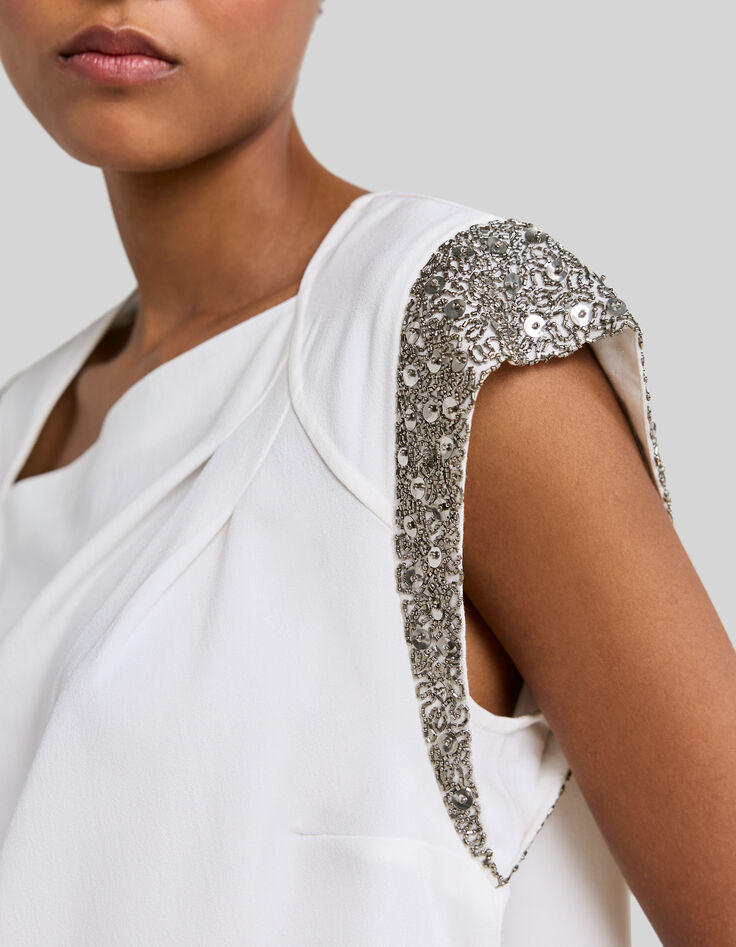 Women’s white top with beads and sequins on shoulders-5