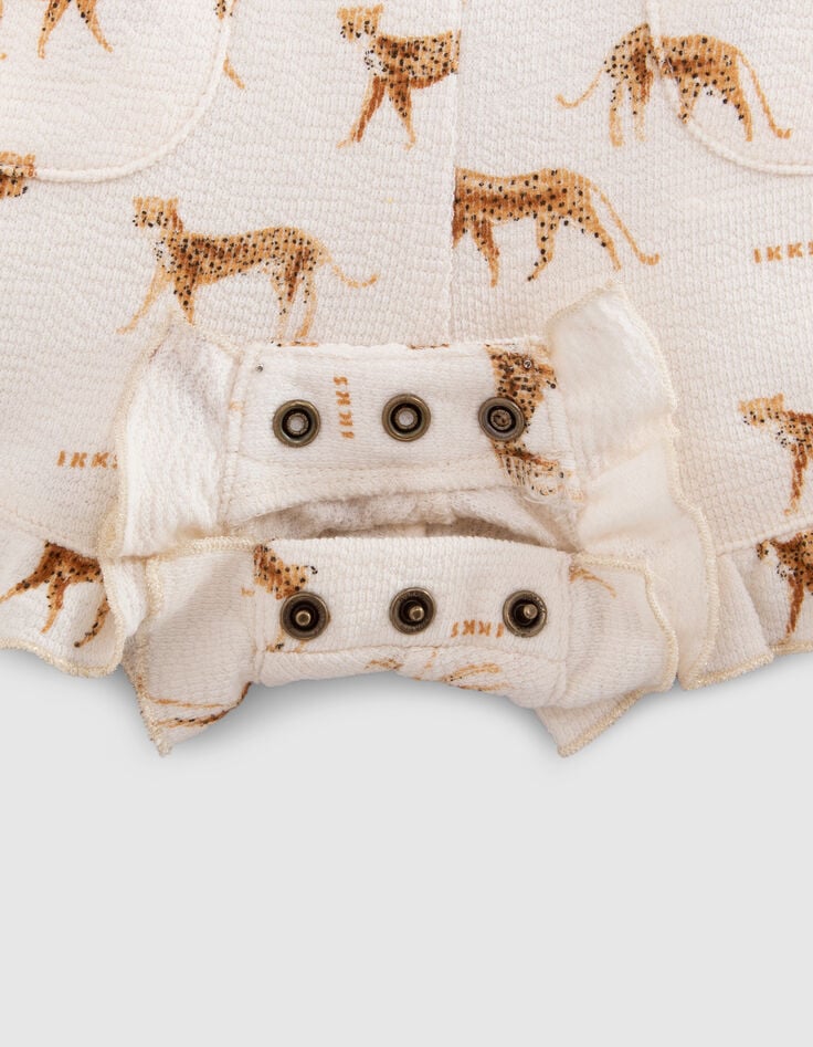 Combishort &eacute;cru coton bio petites panth&egrave;res b&eacute;b&eacute; fille-6