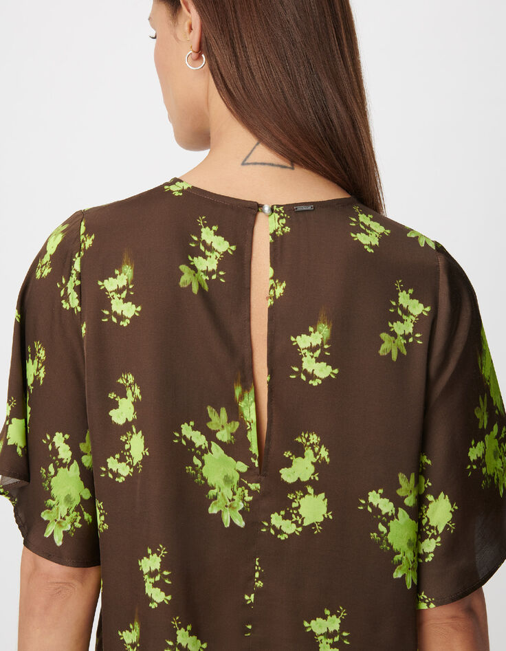 Top fluide marron imprim&eacute; tachiste flou Femme-6