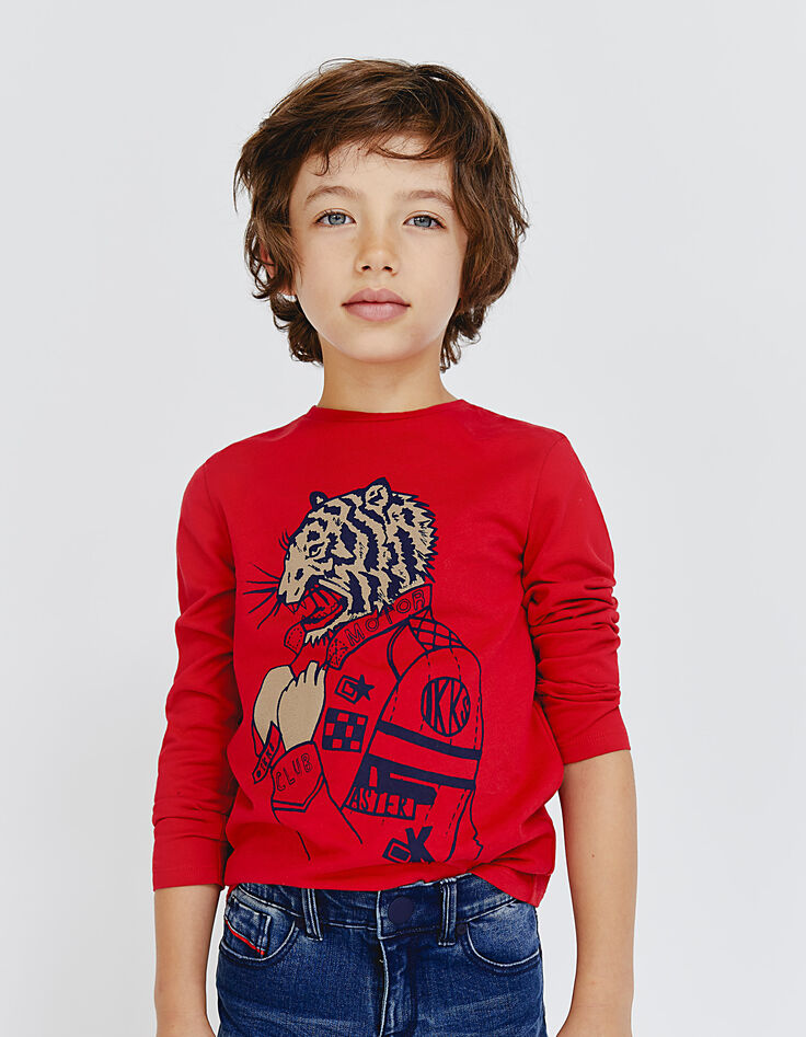 Tee-shirt rouge tigre et stickers amovibles garçon-1 Tee-shirt rouge tigre et stickers amovibles garçon-1