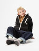 Cárdigan reversible sherpa negro y felpa verde niño-9