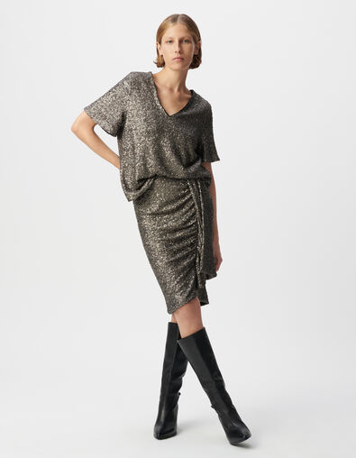 Jupe courte grise drapé asymétrique sequins métallisés Femme - IKKS