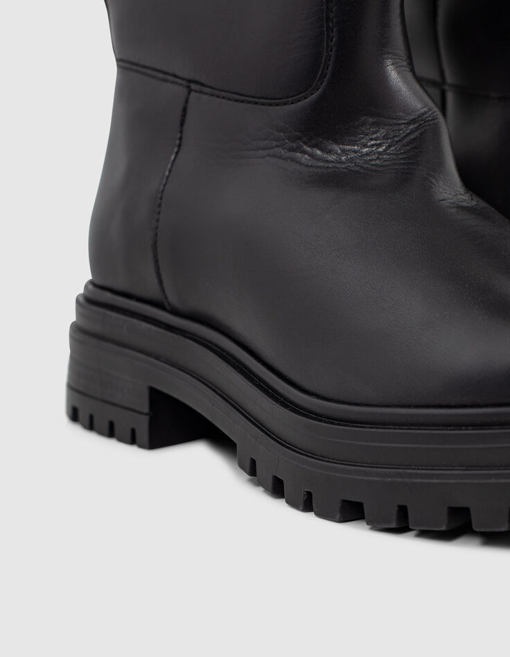 Botas altas piel negras suela dentada mujer-5
