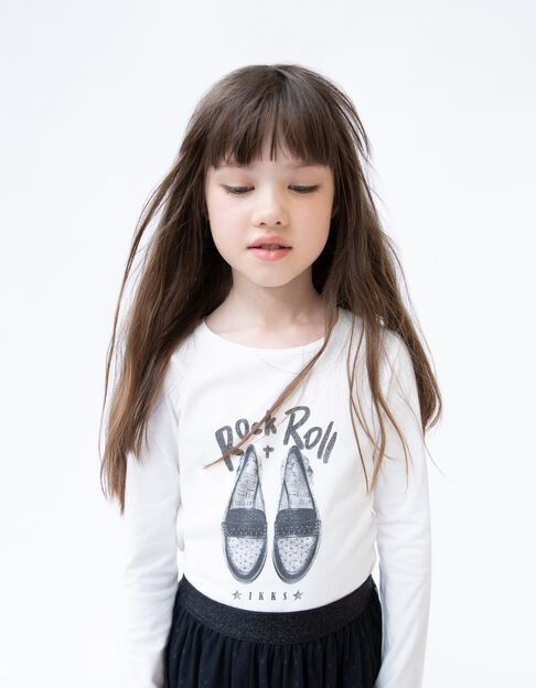 Gebroken wit T-shirt biokatoen opdruk mocassins meisjes