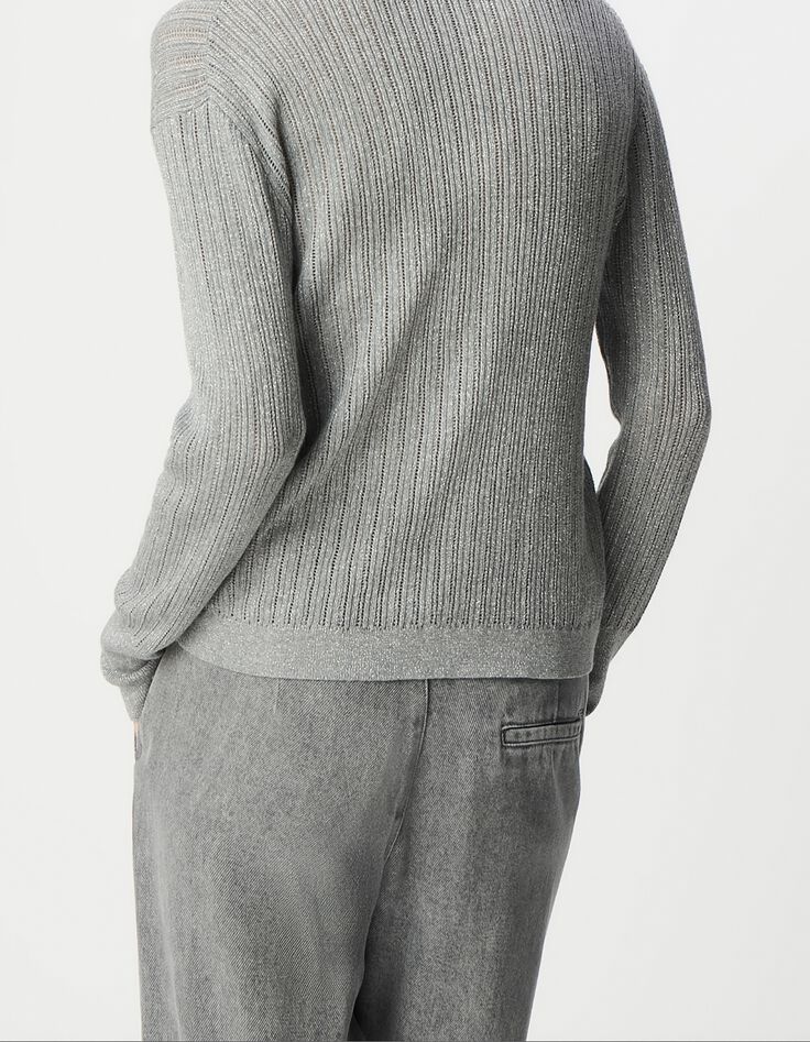 Elegante C&aacute;rdigan de l&uacute;rex gris calado para Mujer-3