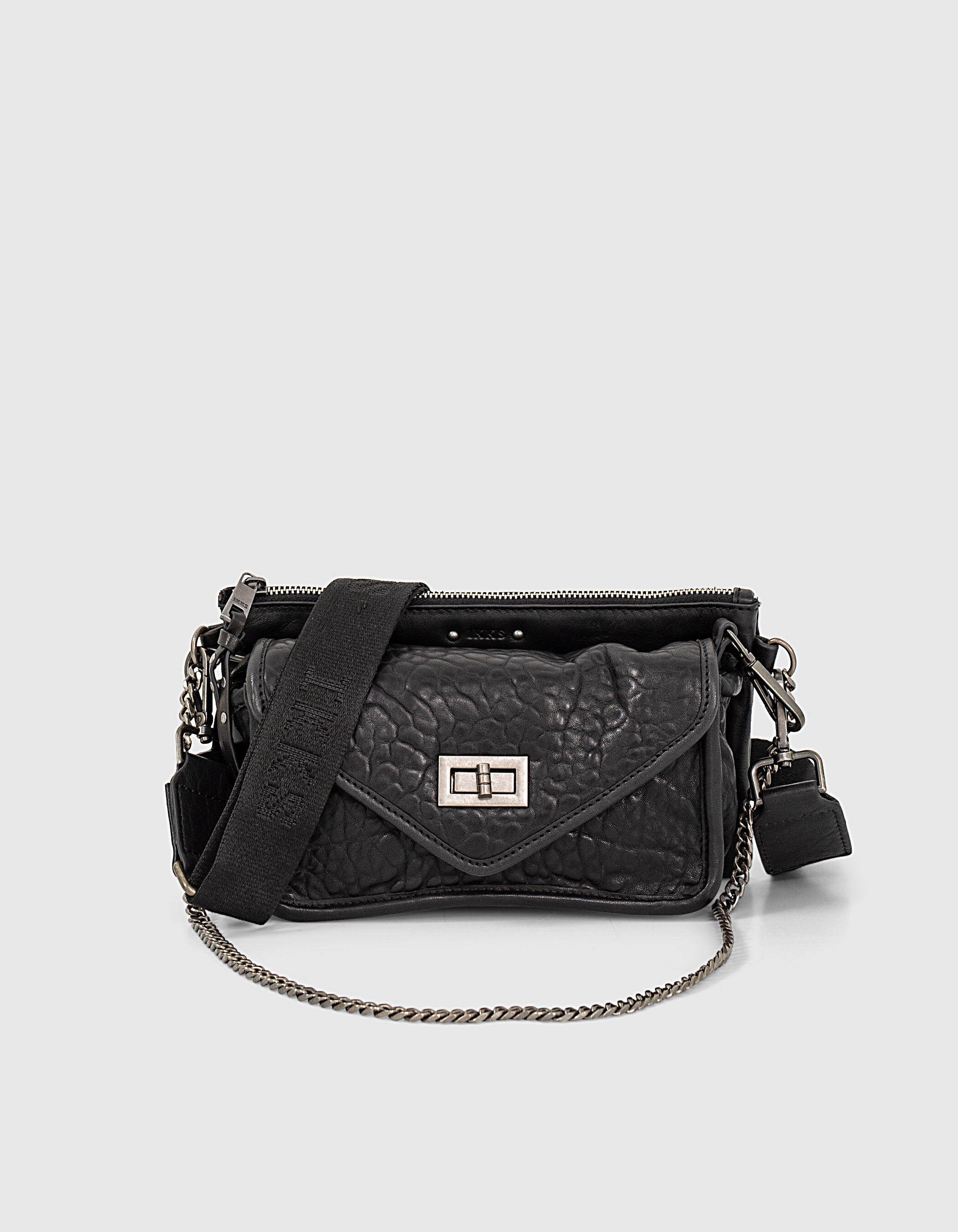 Man BLACK Messenger Bag in Fabric and Leather Mini