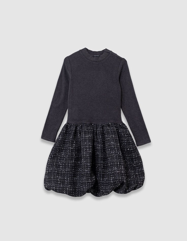 Girls’ black tweed-look mixed-fabric dress-2 Girls’ black tweed-look mixed-fabric dress-2