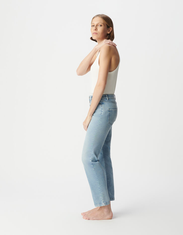 Vaqueros cropped azules de mujer con botones visibles powerstretch-4