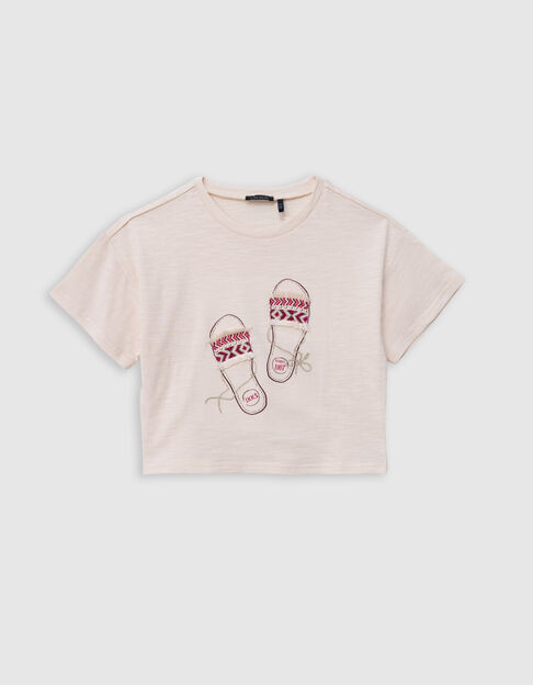 T-shirt crème sandales brodées fille - IKKS