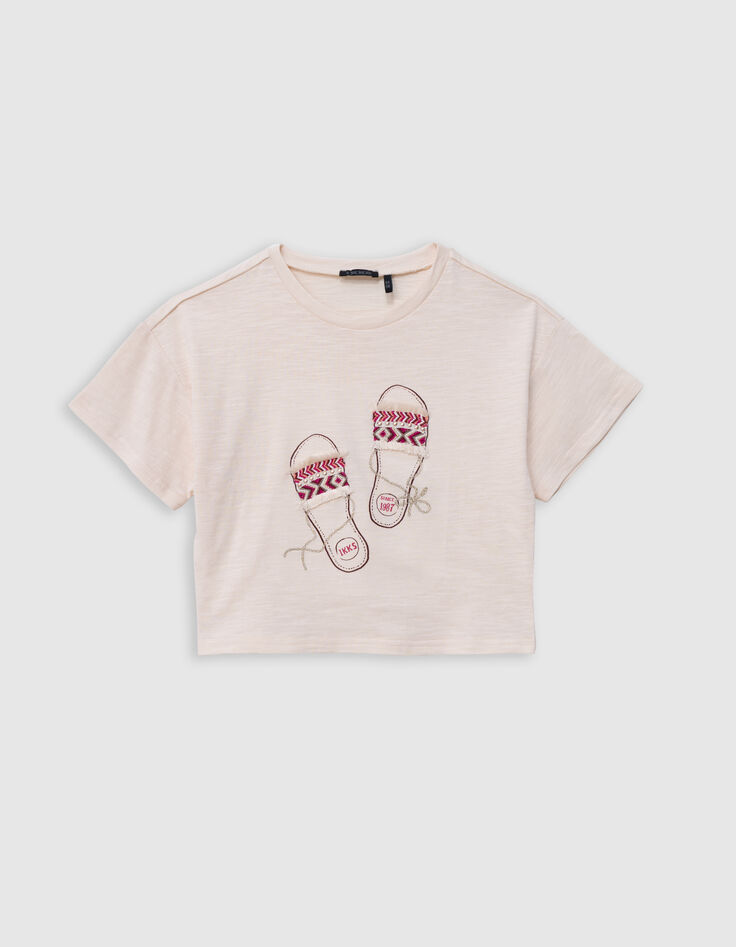 Crème T-shirt borduursel sandalen meisjes-2