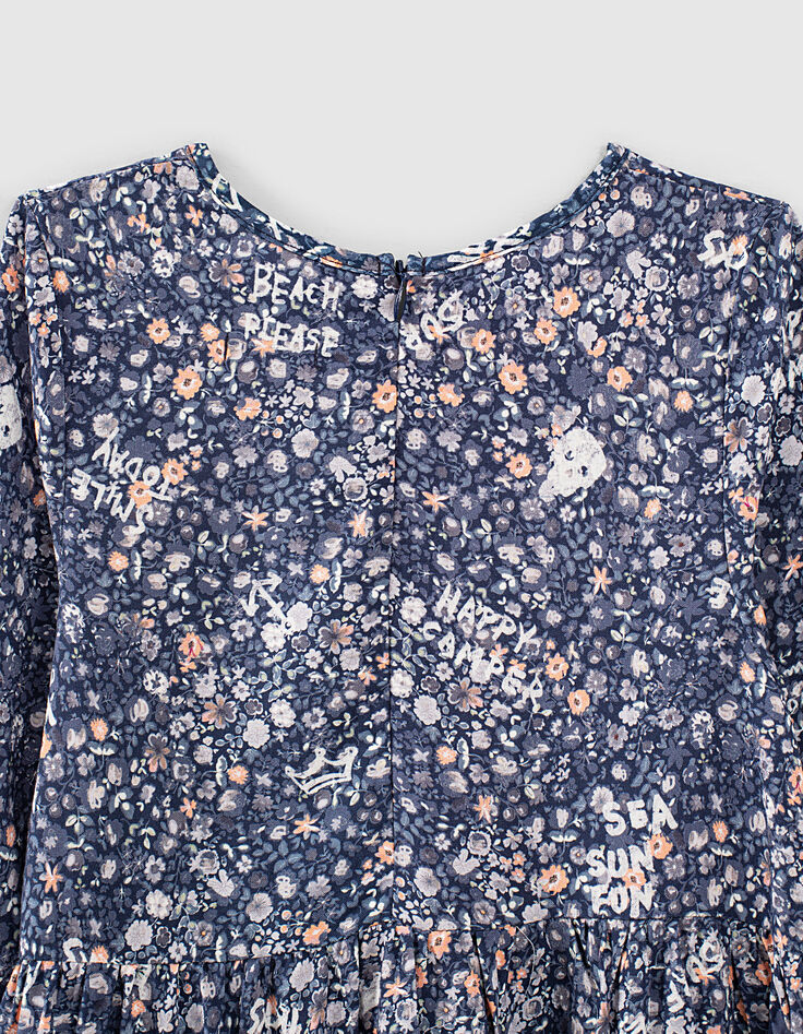 Langes marineblaues Mädchenkleid, Ecovero®, Blumen-Print -5 Langes marineblaues Mädchenkleid, Ecovero®, Blumen-Print -5