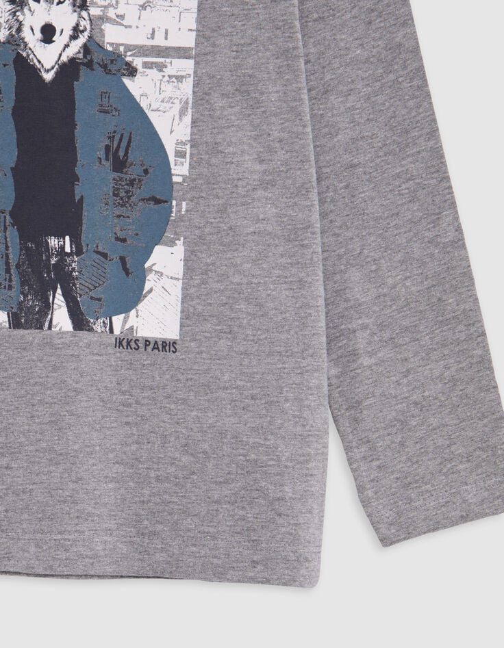 Grey organic cotton t-shirt visual boy wolf-doudoune-4 Grey organic cotton t-shirt visual boy wolf-doudoune-4