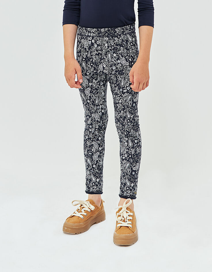 Leggings réversible navy imprimé tattoos et uni fille-1
