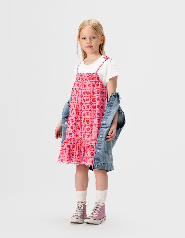 Girls’ pink graphic print dress-1 Girls’ pink graphic print dress-1