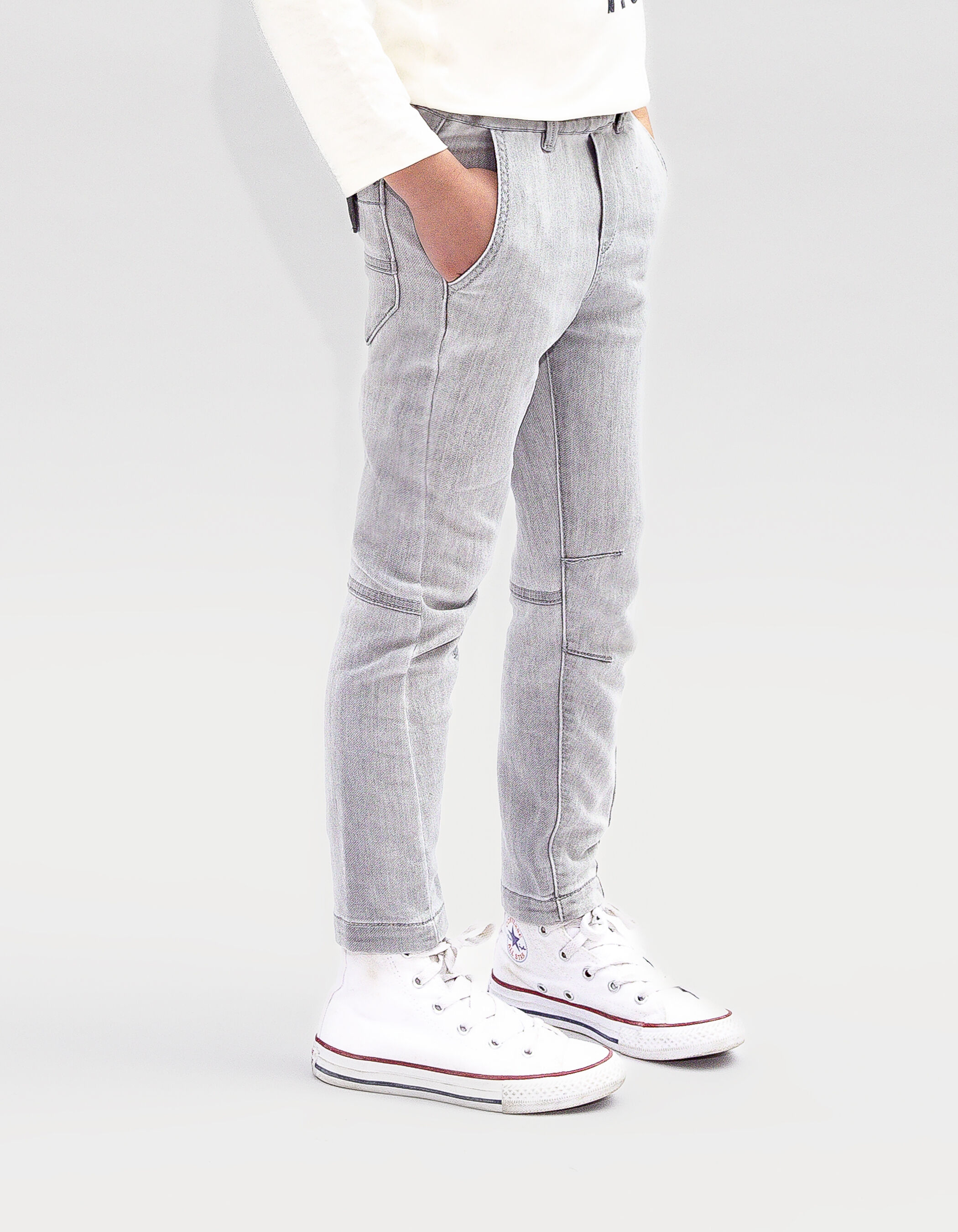 Jean JOGGER gris découpes genoux garçon
