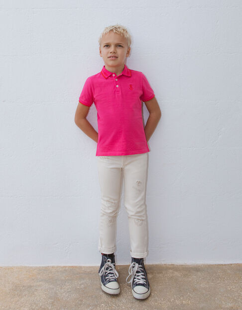 Boys’ beige slim jeans with mixed print and embroidery - IKKS