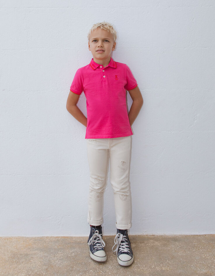 Boys’ beige slim jeans with mixed print and embroidery-2