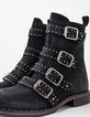 Women&rsquo;s black 4-buckle and studs leather combat boots-4