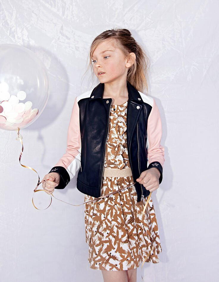 Robe blanche et moutarde imprimé perroquets fille-5