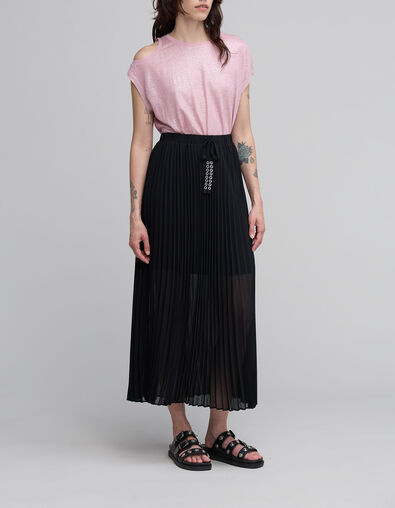 Tee-shirt rose maille lin paillet&eacute;e d&eacute;coupe &eacute;paule Femme - IKKS