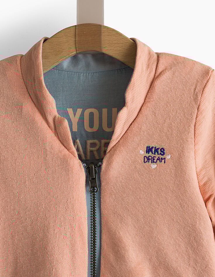 Baby girls’ bleach blue+pink reversible cardigan-5 Baby girls’ bleach blue+pink reversible cardigan-5