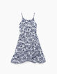 Gebroken witte jurk blauwe palmprint meisjes-2