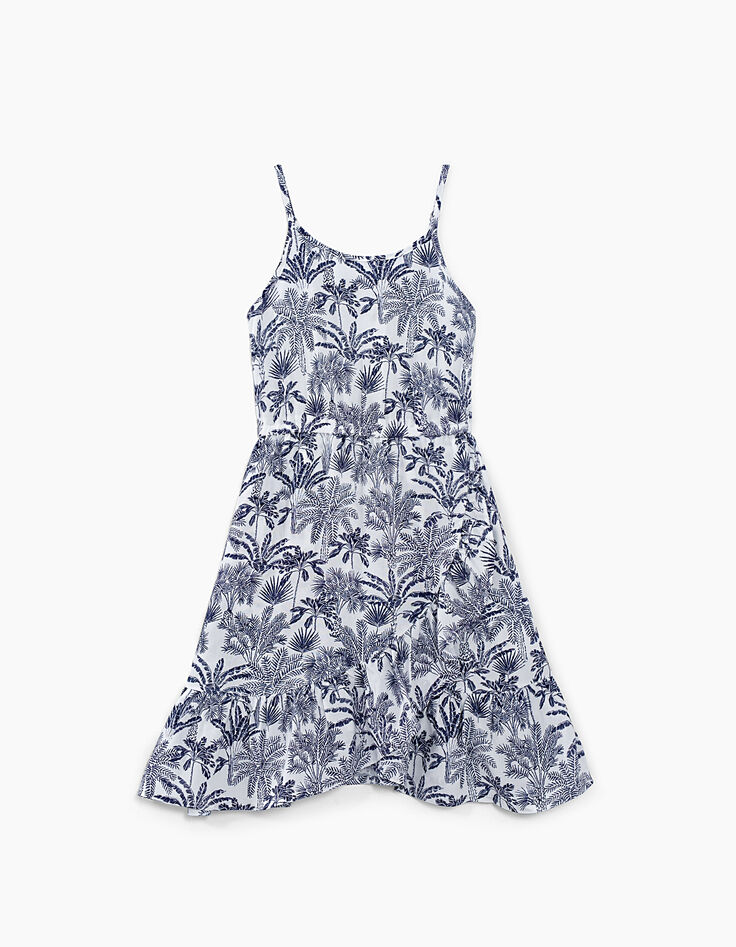 Gebroken witte jurk blauwe palmprint meisjes-2