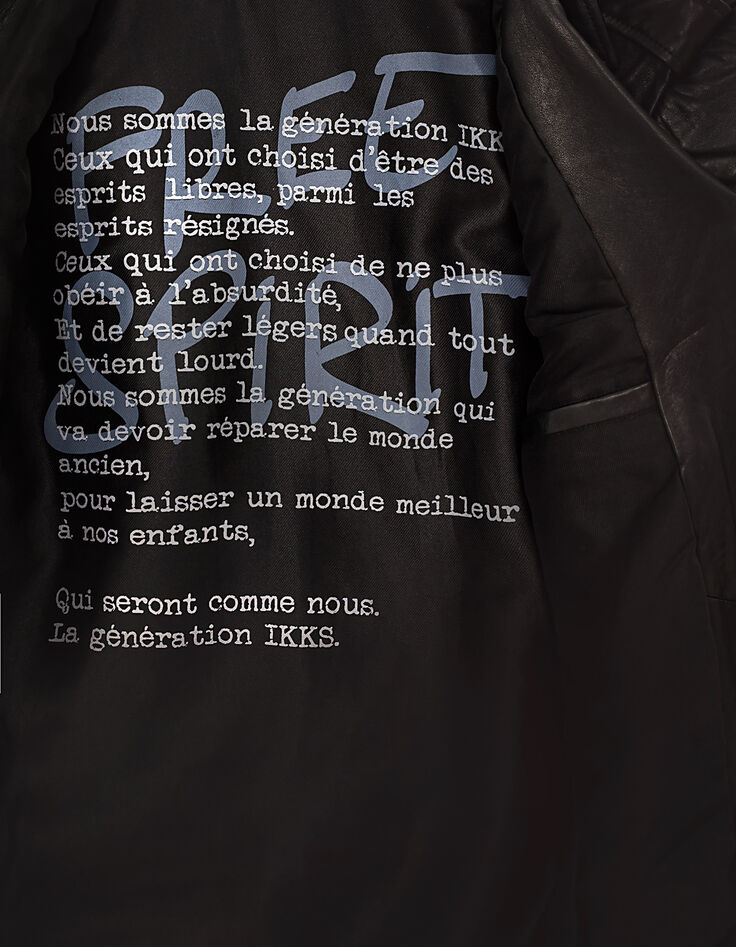 Blouson 1440 Leather Story en cuir noir esprit motard matelassé Homme-5