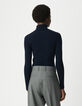 Jersey de cuello alto de canalé negro para mujer-3