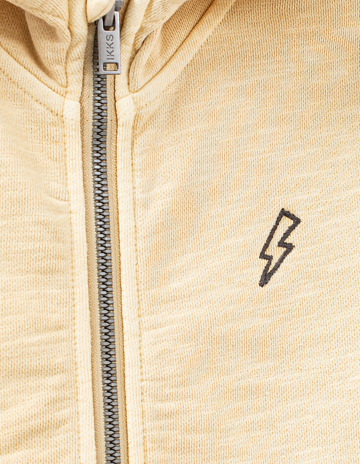 Kornbraune Jungen-Molleton-Kapuzenjacke mit Stickmotiven -3 Kornbraune Jungen-Molleton-Kapuzenjacke mit Stickmotiven -3