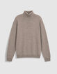 Pull col roul&eacute; beige tricot 100% laine Homme-6