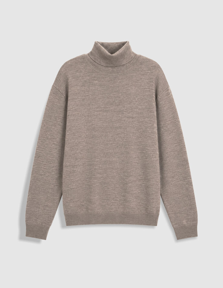 Pull col roul&eacute; beige tricot 100% laine Homme-6