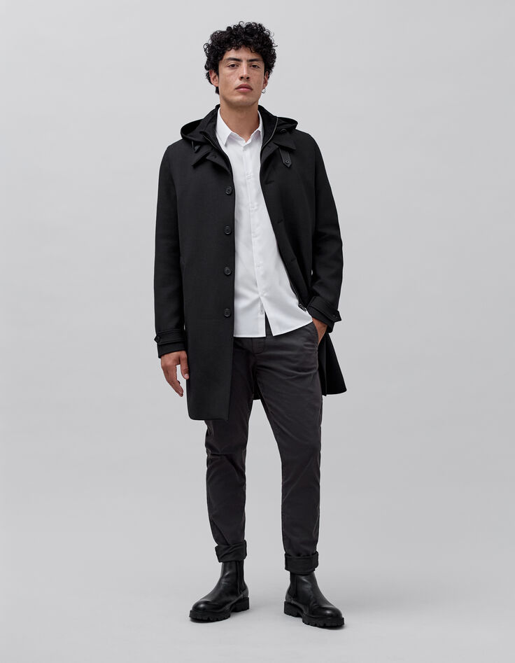 Trench noir à parementure-capuche amovible Homme-2