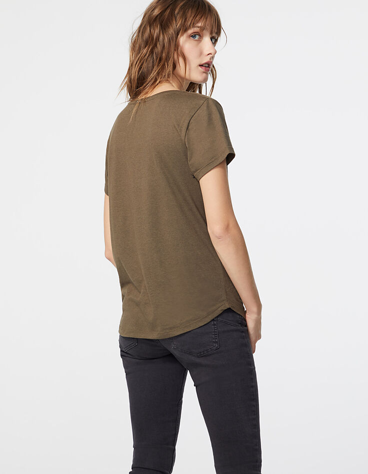 Damen-T-Shirt aus Baumwollmodal mit Totenkopf und Perlen-3