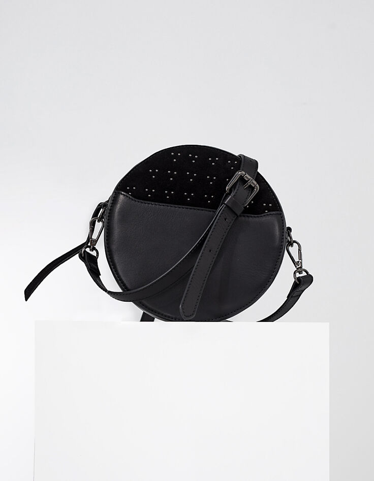 Sac à main rond noir en cuir avec clous I.Code-1