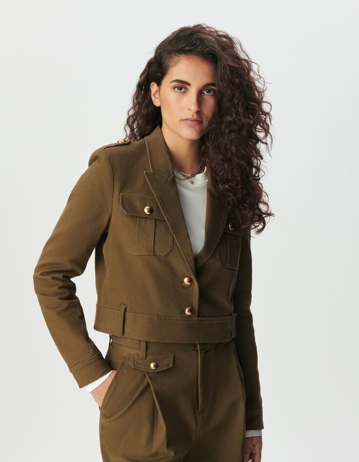 Women’s khaki gabardine short jacket-2 Women’s khaki gabardine short jacket-2