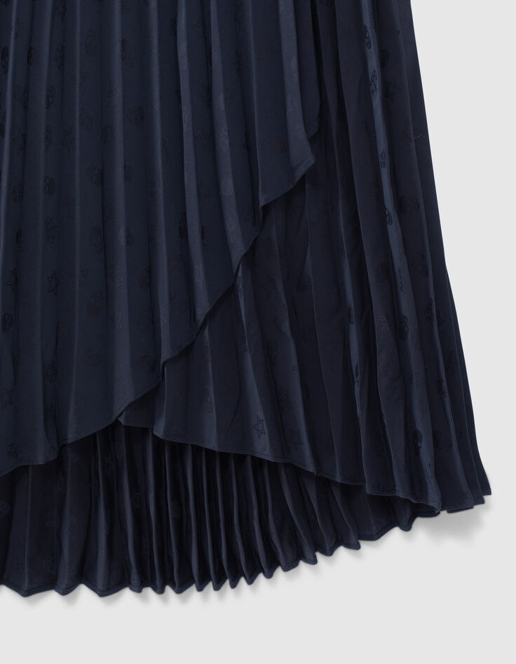 Women’s navy skull motif jacquard pleated skirt-6 Women’s navy skull motif jacquard pleated skirt-6