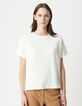 Weißes Damen-T-Shirt mit Rundhalsausschnitt und Fischgrätenstickerei-3